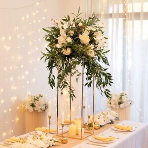 3 Elegant Gold Hurricane Candle Centerpieces